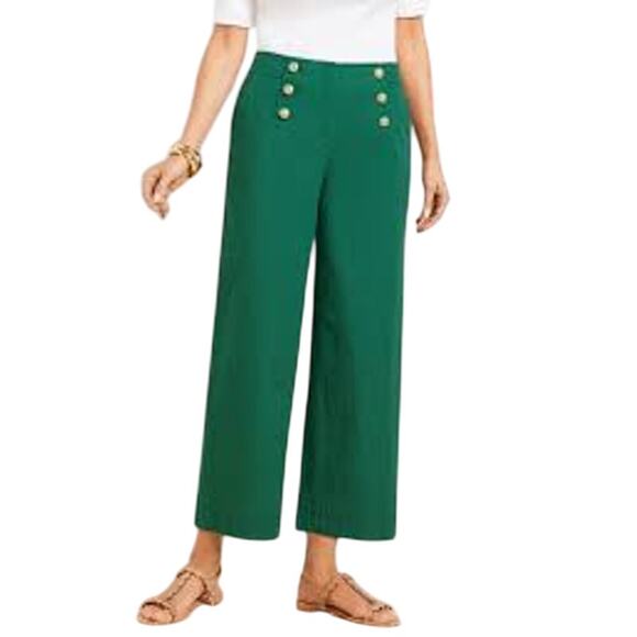 Talbots Pants - Talbots Green Sailor Button Cropped Wide-Leg Pants Women’s 10P | Preppy | Fall